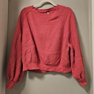 Free People Textured Pink Crew Neck Sweatshirt